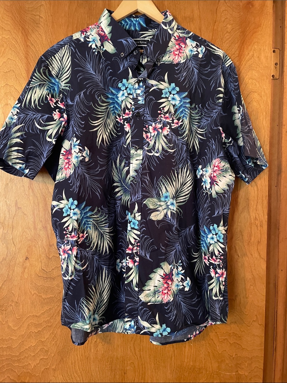 Club Room Men’s Navy Tropical Floral Short-Sleeve Button-Up Shirt, XXL